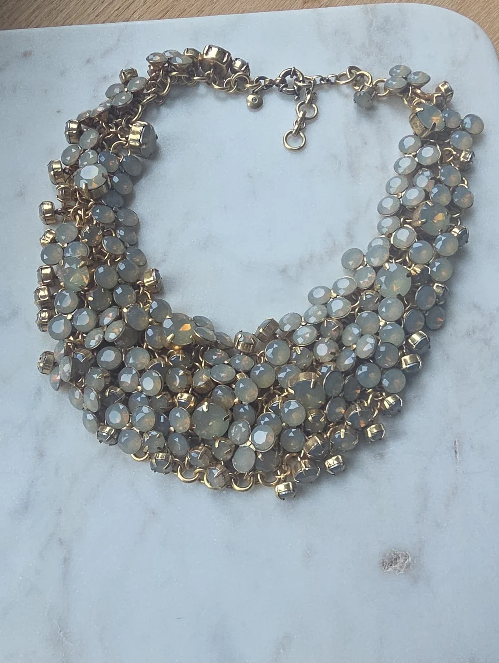 Vintage J.Crew Gold Tone Opal Glass Cluster Statement Necklace - Picture 5 of 8
